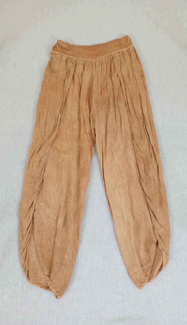 Made in Italy Viscose Pants Tan Lightweight Pull‑On Size Small